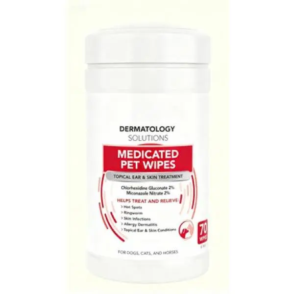 Medicated Pet Wipes with 2% Chlorhexidine & 2% Miconazole, 5x6 Inch XL Grooming Wipes for Dogs and Cats, 70 Count Antibacterial & Antifungal Cleansing Cloths, Vet-Recommended Skin Care Solution