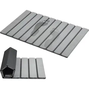 Foldable Stone Bath Mat, Super Absorbent Diatomaceous Earth Mat, Non-Slip Quick Drying Mat, Compact and Easy to Store Bath Mats for Bathroom, Easy to Clean, Grey