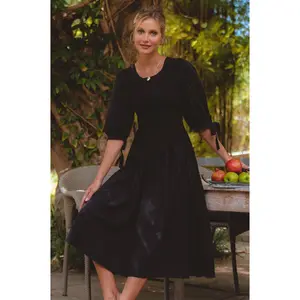 Freya Smocked Linen Midi Dress - Black