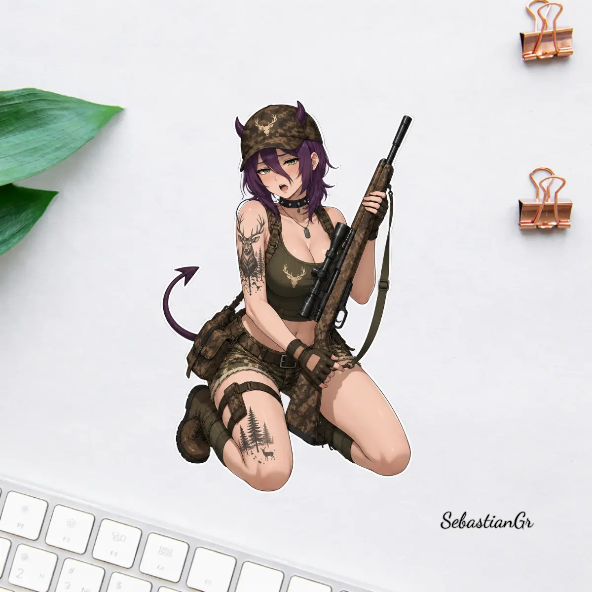 Halloween Demon Huntress Sticker, Gothic Anime Girl Vinyl Decal, Tactical Devil Waifu Waterproof Sticker