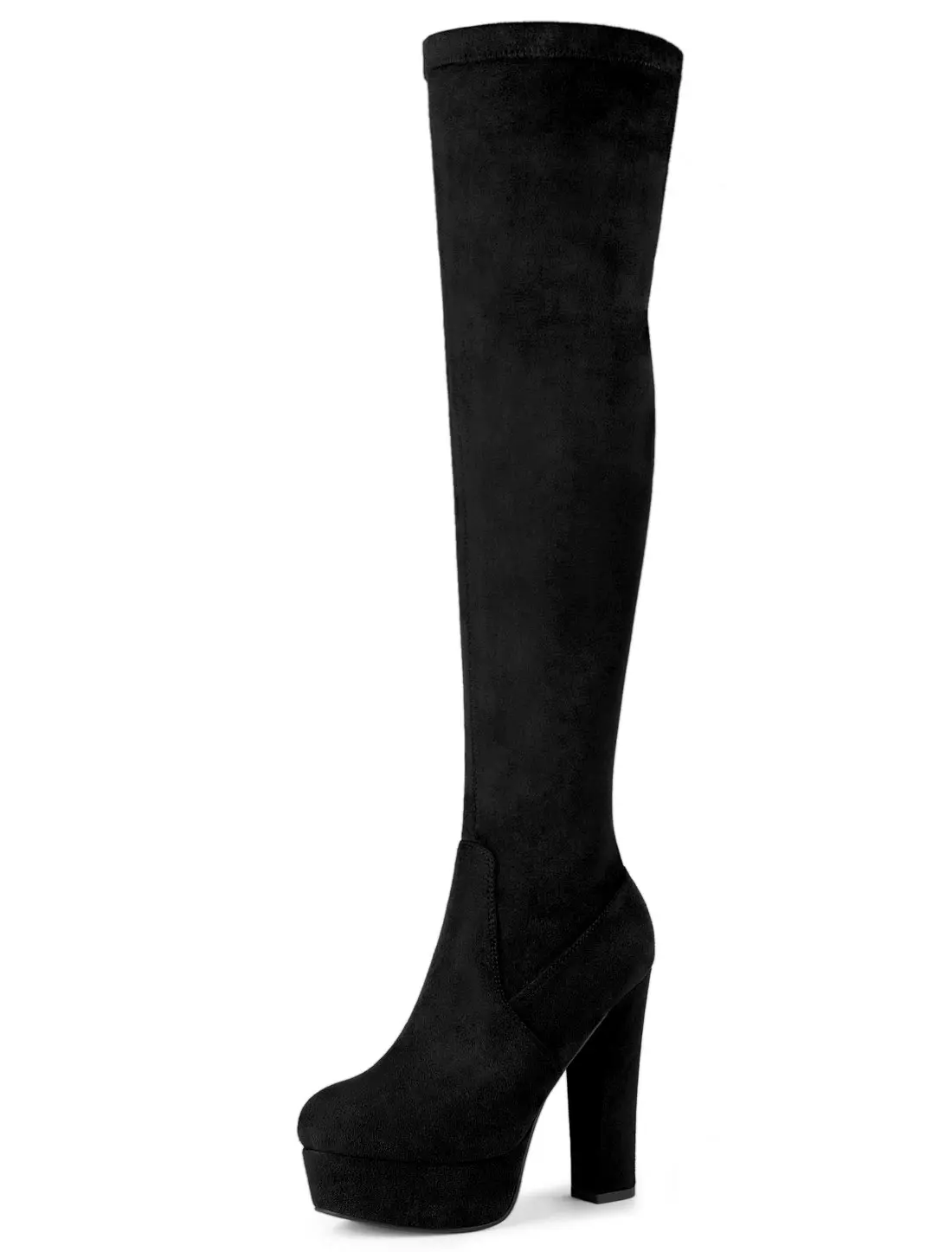 BLISSFUL STEP Women's Platform Block Heel Over Knee High Boots