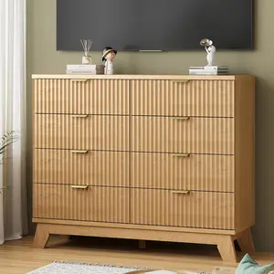 8 Drawer Dresser for Bedroom, 43" Wide Modern Chest of Drawers with Metal Handles, Wooden TV Stand Storage Organizer for Living Room Hallway, Natural Oak