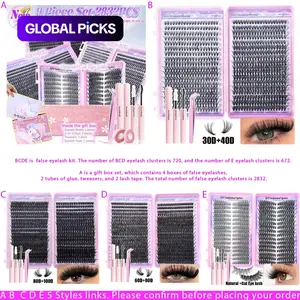 3/9 Boxes/set Wispy Lash Cluster, 720/672 Clusters DIY Eyelash Extensions, 9–18 mm Mixed Length with 30D+40D/60+80D Natural Density, Beginner-Friendly Reusable D/C Curl Lashes