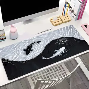 Zen Black White Koi Fish Yin Yang Design Gameing Mouse Pad, Desktop Decoration Protection Pad, Rubber Pad Non-slip Lock Edge Work Pad, Desktop Accessory, Desk Accessories, multi-size mouse pad suitable for laptop,desktop computer games, work