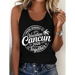 Women's Cool Spring/Summer Tank Top, 2026 Cancun Vacation Print Sleeveless Vest, Casual Vacation Style Loose Fit Top