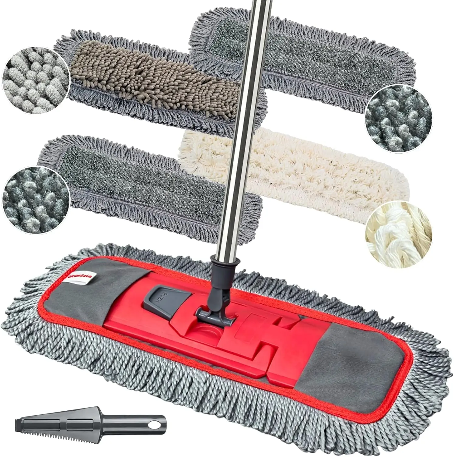 4 in 1 Dust Mop System – Washable Floor Cleaning Mop with Extra Long 62" Handle for Home Cleaning, Hardwood, Vinyl, Tile & Marble