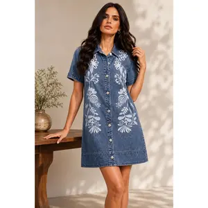 Adore Embroidered Denim Shirt Dress