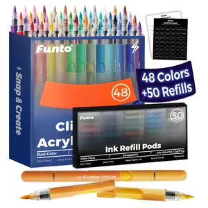 Funto ClickLink Acrylic Markers, 30/48/80 Colors, Dual-Color with Brush Tip & Visible Refillable Cartridges, Direct liquid Paint Marker, Art Supplies for Rock Painting, Wood, Ceramic, Stone, Glass, Card Making, DIY Crafts, Christmas Gift For Kids
