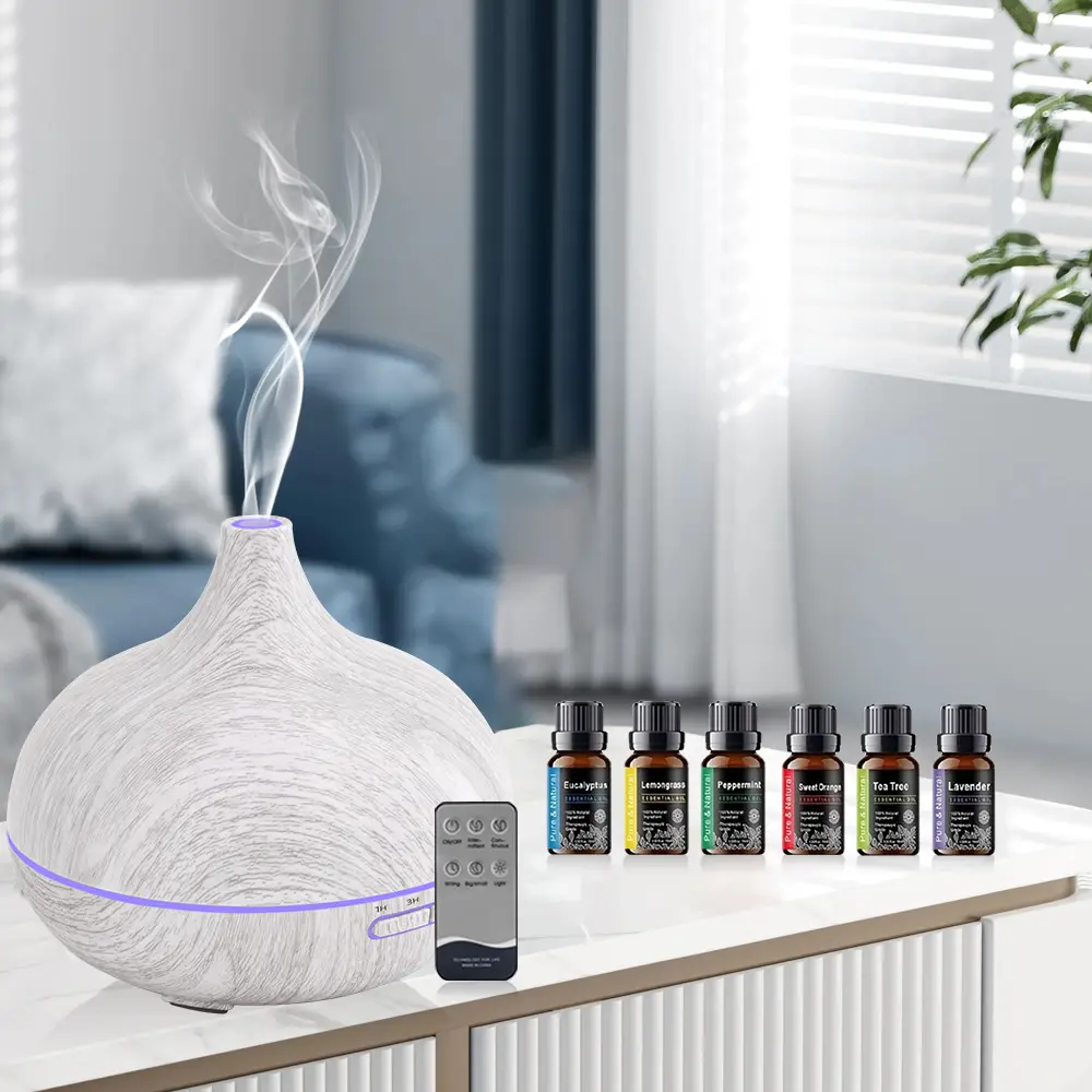 Wood Grain Aroma Diffuser Humidifier 550ml, Ultrasonic Waterless Fragrance Oil Diffuser with Remote, Essential Oil Aroma Diffuser for Home, Anxiety &