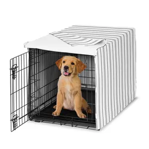 Sweet Jojo Designs 36in. Medium Dog Crate Cover (White and Grey Stripe) Pet Cage, Kennel Covers (Modern, Neutral, Contemporary, Striped, Elegant, Pinstriped, Minimalist, Gray Stripes)