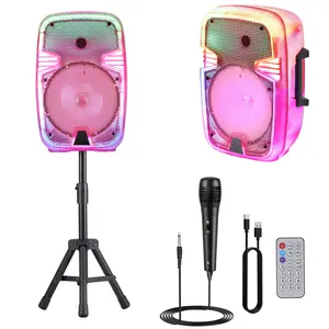 Portable Bluetooth PA Speaker With Stand 8" Woofer Rechargeable Wireless Pink Speaker With Remote Control Microphone