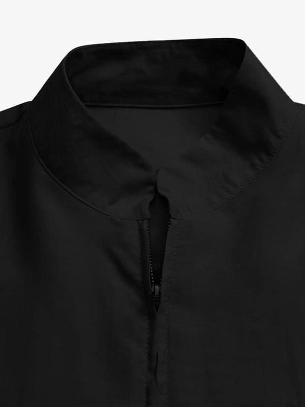 Women's Plain Pocket Zipper Arabian Dress, Casual Long Sleeve Stand Collar Maxi Dress for Daily Wear, Ladies Modesty Muslim Clothing for All Seasons, Solid Color Abaya