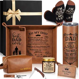 10 Pcs Father's Day Gift for Men Dad Birthday Gift Basket with PU Leather Wallet Leather Toiletry Bag Tie Socks Belt Keychain Sunglasses Pen, Leather Gift Box From Son Daughter Wife for Father's Day Holiday Anniversary Birthday Easter Personalized Gift Gi