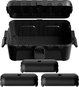 Flemoon 4-Piece Outdoor Waterproof Electrical Box Set – 12.5" x 8.5" x 5" Large Electrical Box & 3 pcs 7.1" x 2.3" x 2.3" Extension Cord Covers for Power Strips, Outlets, Holiday Lights, Black