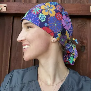 Scrub Cap,Women Nursing Hats with or without Buttons,Adjustabl Ponytail Holder