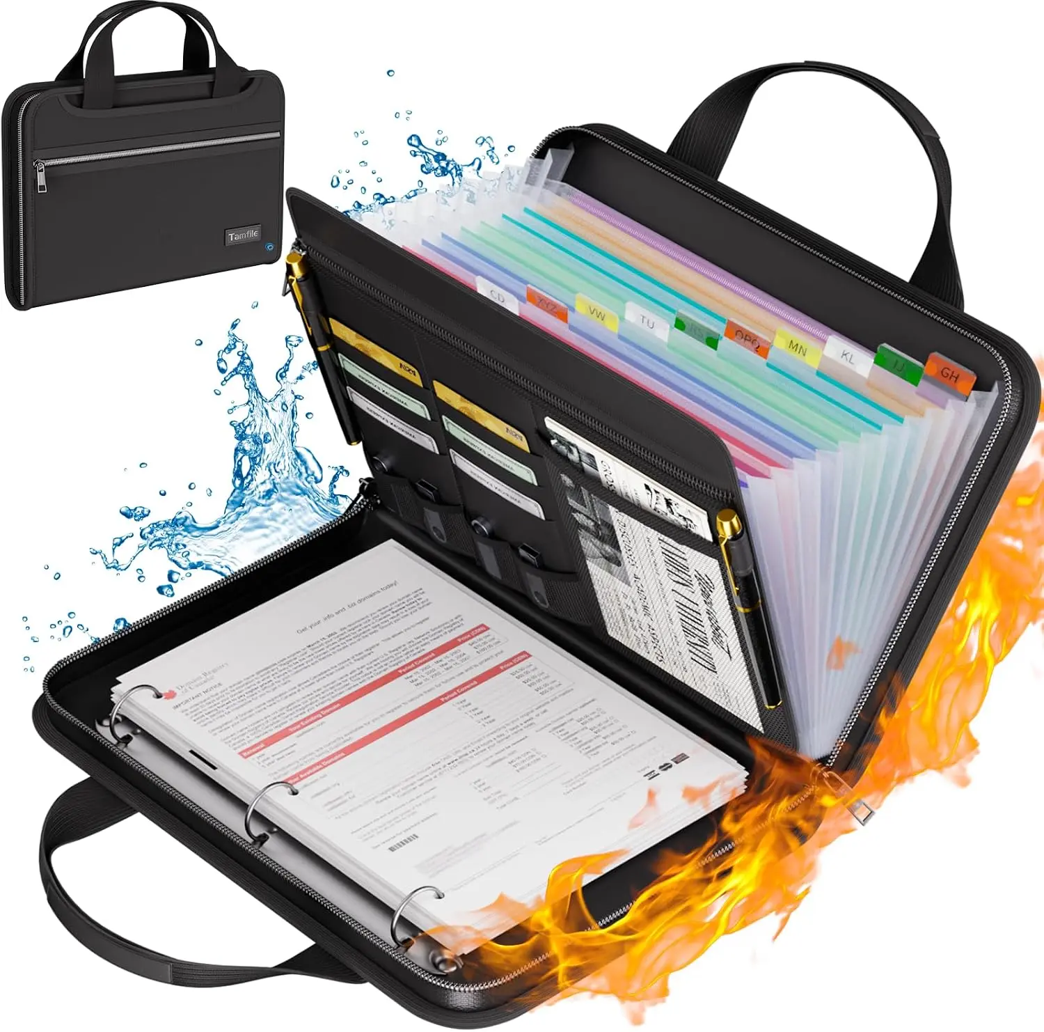 Fireproof Accordion File Folder with Handle, Document Organizer | Expanding File Folder with 13 Pockets, Multiple Pockets, Water Resistant,Portable Travel Home Safe for A4 File,Travel,Black