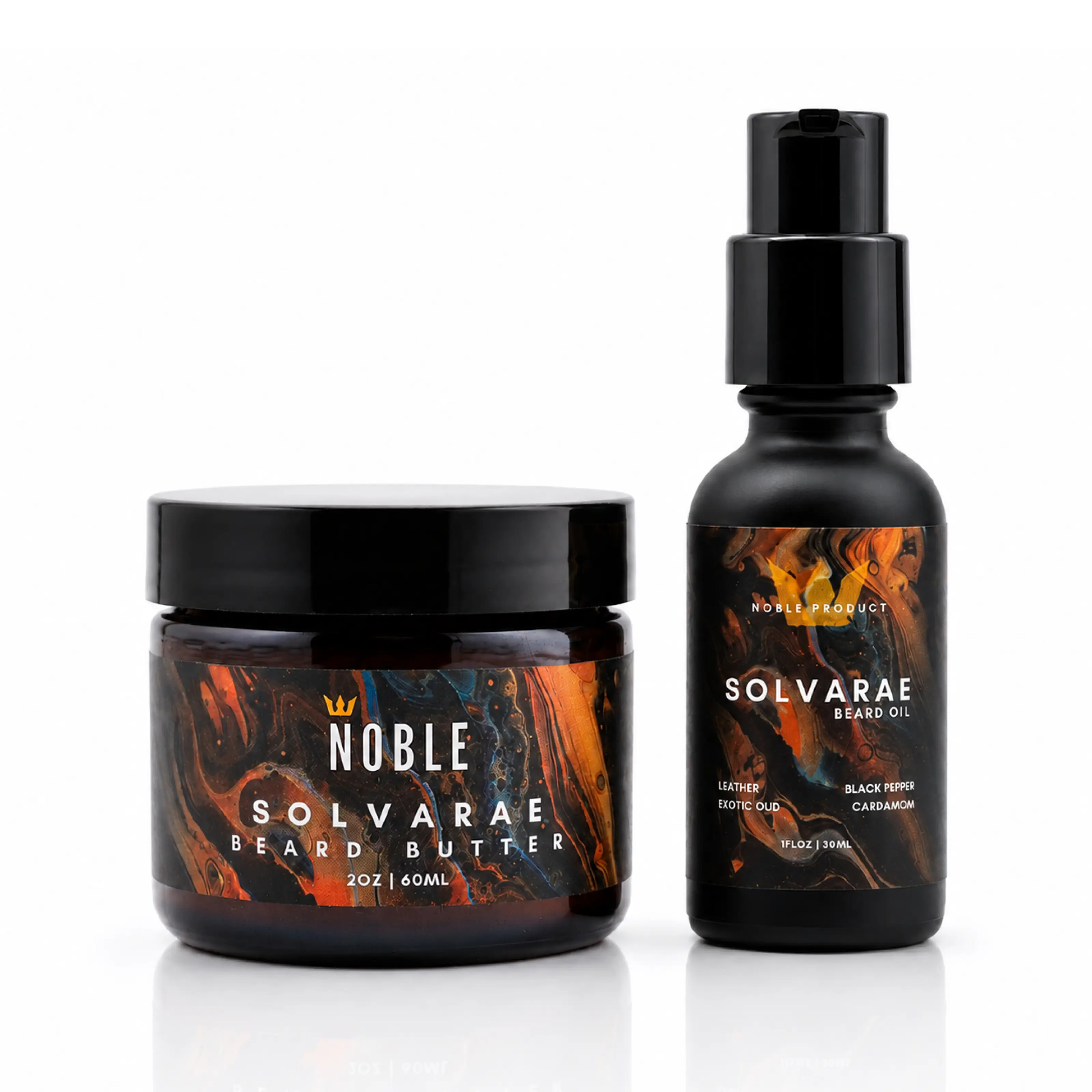Solvarae Beard Butter & Beard Oil Combo for Men | Deep Conditioning Gift Set | Leather, Black Pepper, Cardamom & Oud Scent | Wax-Free