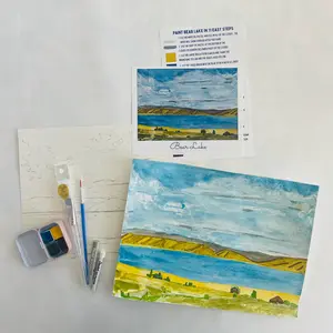 WATERCOLOR PAINTING KIT Paint Bear Lake in 11 Easy Steps Color Lake scene from Utah Idaho with instructions, handmade watercolors and brush.