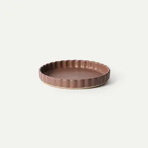 9.5 Inch Large Ceramic Tart Pan, Porcelain Baking Dish for Tarts, Quiche, Pie, Flan, Fluted Ruffled Edge, Oven Microwave Freezer Dishwasher Safe, Great Gift for Bakers, Terracotta