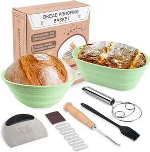 Banneton Bread Proofing Basket Set of 2, 9" Round & 10" Oval Sourdough Starter Kit for Bread Making