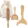 3 counts Wooden Massage Roller Tool Set, Lymphatic Drainage Massager Maderoterapia Kit, Manual Massage Tool for Body Massage Gua Sha Set, Muscle Roller Stick, Body Shaping Tool, Body Care Tool