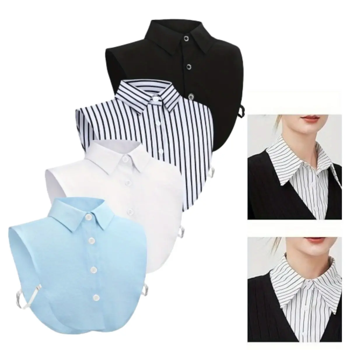 A Set of 4 Pcs No-Bulk Detachable False Collar for Women,Adjustable Side Strap Dickey Collar,Mock Layering Half Shirt Blouse Cover for Sweaters and Cardigans,Halloween Christmas Fathersdaygift
