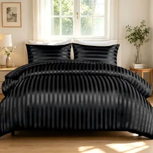 Whale Flotilla 3-Piece Reversible Silky Soft King Size Comforter Set, Luxury Stripe Satin Oversized Comforter Bedding Set with 2 Satin Pillowcases, Lightweight Duvet for All Seasons