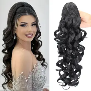 Women's Long Curly Ponytail Extension - Heat-Resistant Synthetic Hairpiece with Claw Clip,Elegant Waves, for Short Hairstyles -  Black/, Everyday & Special Events - Adds Volume & Length, Ponytail Hair Extensions