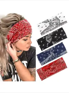 Bohemian Yoga Sweat Absorbing Elastic Cotton Headband, Women's Wide Knot Cross Sport Hair Accessory, All Seasons Fashion, Sports Headband