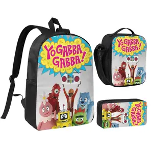 Yo gabba gabba Lightweight Backpack Set With Lunchbox And Pen Pouch Brobee Daypack A Great Backpack For Traveling 17inch Rucksack Toys lunchbag