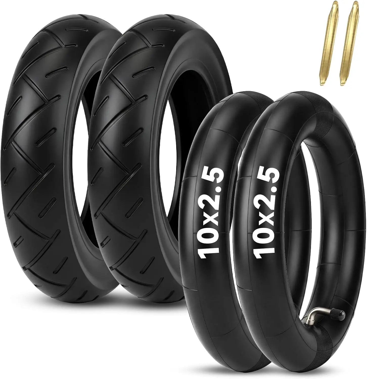 10x2.5 Electric Scooter Tire & Tube Set (2 Pack), Fits 6.5" Rims, Compatible with 36V 48V 400W 500W 800W Hub Motors, Pneumatic Replacement Wheel with 90° Bent Valve, Includes 2 Tire Levers, Two-Wheeler Tyres