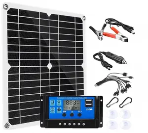 20W Monocrystalline Solar Panel Kit, 12V Solar Charger with 20A Controller, Cables & Clips for RV, Boat, Camping, Off-Grid