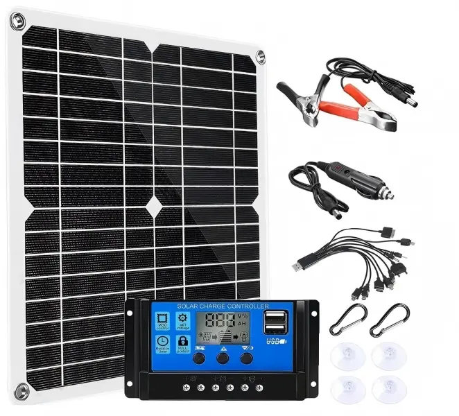 20W Monocrystalline Solar Panel Kit, 12V Solar Charger with 20A Controller, Cables & Clips for RV, Boat, Camping, Off-Grid