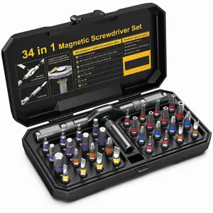 ORIA 34-in-1 Magnetic Ratchet Screwdriver Set, Portable Precision Tool Kit with DIY T-Handle, 32 Color-Coded Bits for Furniture, Computer, Bicycle & Home Repair
