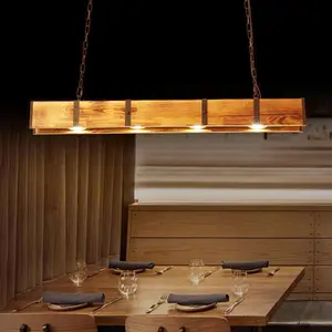 100cm Retro-Industrial Long Pendant Lamp, Wooden and Iron, Perfect for Restaurants, Cafes, and Bars!