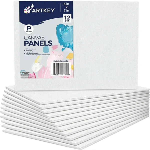 Artkey Canvas Boards 5x7 Inch 12-Pack, 10 oz Primed 100% Cotton White Blank Canvases for Painting, Art Paint Canvas Panels for Acrylic Oil Watercolor Tempera Paints