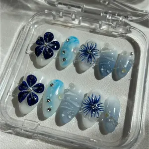 [10pce] Almond Shape  3D AcrylicReusable Handmade Press-On Nails -, Natural Finish, Durable & Elegant Design (2025 Edition), Ideal for Everyday Office Weart