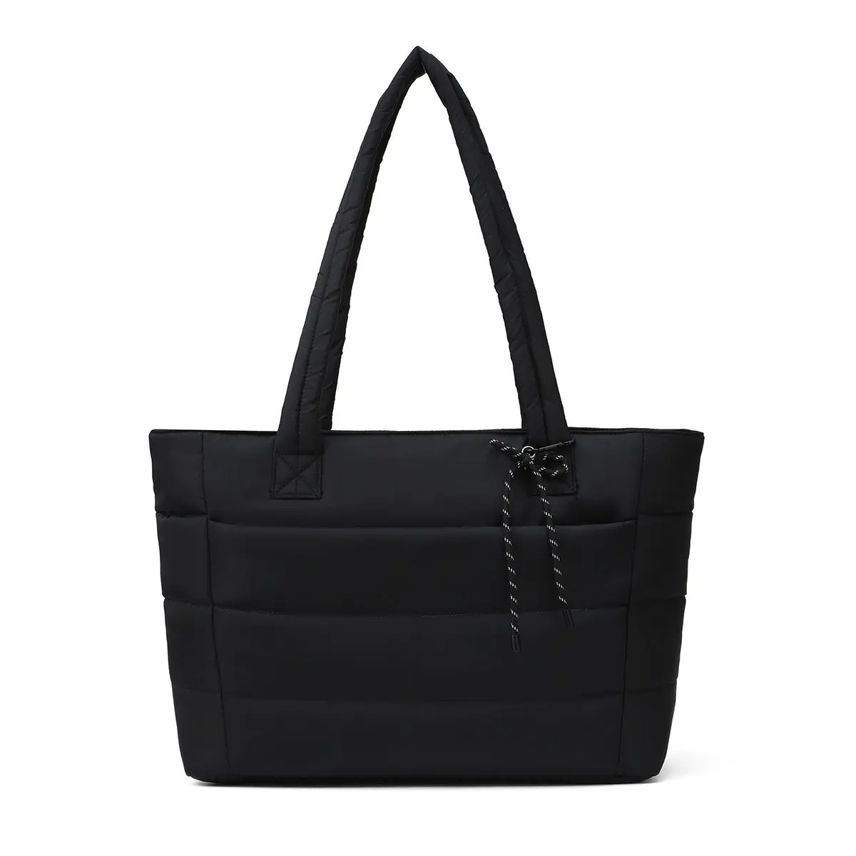 Women's Modern Nylon Tote Bag, Lightweight Structured Handbag for Business Commuting with Front Zip Pocket, Chain Handle and Luggage Strap
