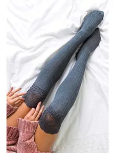 Elegant Lace Topped Over the Knee Socks Solid Color Lace Embellishment Comfortable Fit for Women's Shoe Sizes 6-10 28 Inches Long Stylish Layering Socks Womenswear Fashion - Elegance Fabric Flat Minimalist Basic Flat Fabric