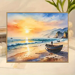 Adult DIY Digital Oil Painting < Coastal Sunset > - Pre-printed 16x20inch Canvas, Includes Paintbrush and Paint Set - Perfect Gift for Home Decoration on Birthdays, Father's Day, Mother's Day, and Christmas