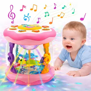 Early Education Musical Crawler Toy - Light Up Ocean Drum with Rotating Scene | Tummy Time & Motor Skills Gift for 1-3Year Old Boys & Girls Sensory