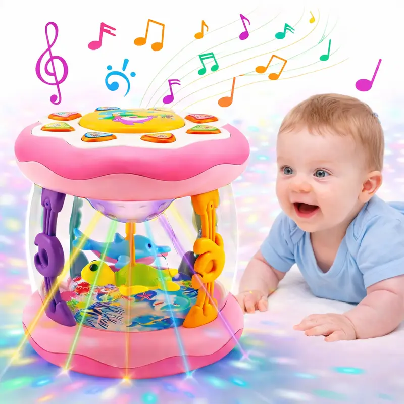 Playful Ocean Theme Dolphin Musical Light Up Baby Toy Set - Rotating LED Lights, Tummy Time & Crawling Activity, Sensory & Soothing Baby Sound Toys for Infants 0-36 Months