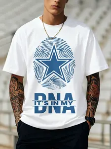 Men's Plus Size Athletic Letter Print and Fingerprint Print Casual Sports T-Shirt, Daily Wear, Outdoor Activity, Unique Gift Idea