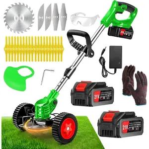 Weed Wacker with 2 Batteries, Lightweight 21V Weed Trimmer with Wheels, Grass Trimmer Edger, Shaft Lawn Tool for Small Yard Tight Spaces