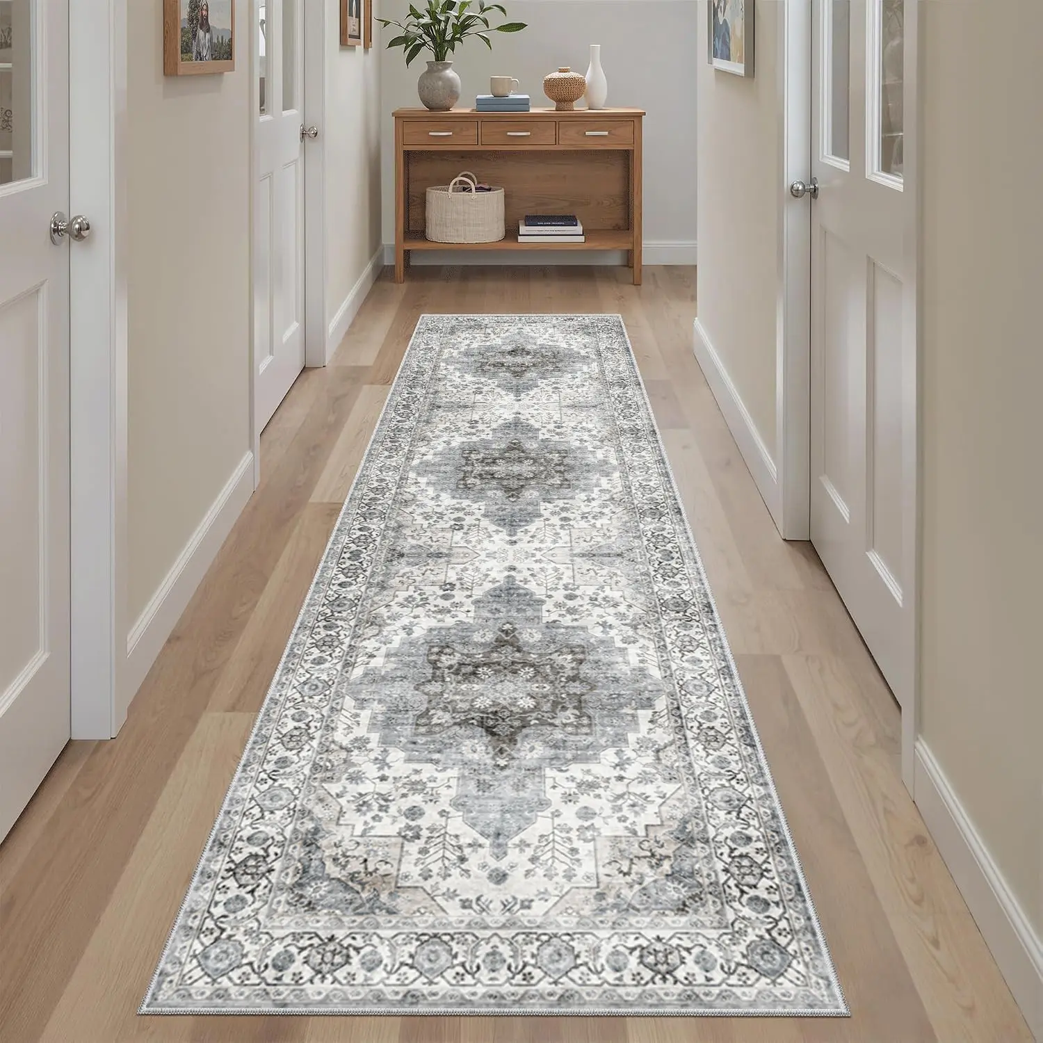 Runner Rug 2x10.6, Washable Rugs for Entryway Rug,  Non Slip Kitchen Runner Rugs Low Pile Vintage Soft Carpets for Living Room, Bathroom Bedroom