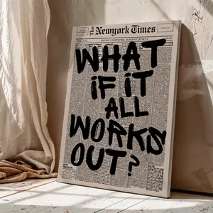 [No Frame] Retro What If It All Works Out Newspaper Canvas Poster Typography Trendy Wall Art Motivational Digital Print Waterproof Solid Wood Frame