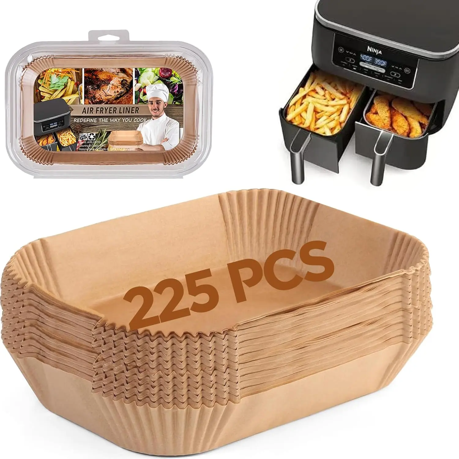 Universal Air Fryer Liner, Universal Air Fryer Disposable Liner, Universal Double Air Fryer Baking Paper Liner, Rectangular Air Fryer Paper Liner, Rectangular 2 Basket Liners