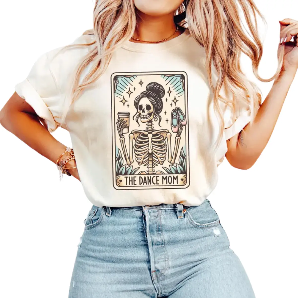 Funny Dance Mom Tarot Card Shirt – Halloween Skeleton Dance Mom Tee – Mother's Day Gift for Dance Moms Vintage Y2K Graphic T-Shirt