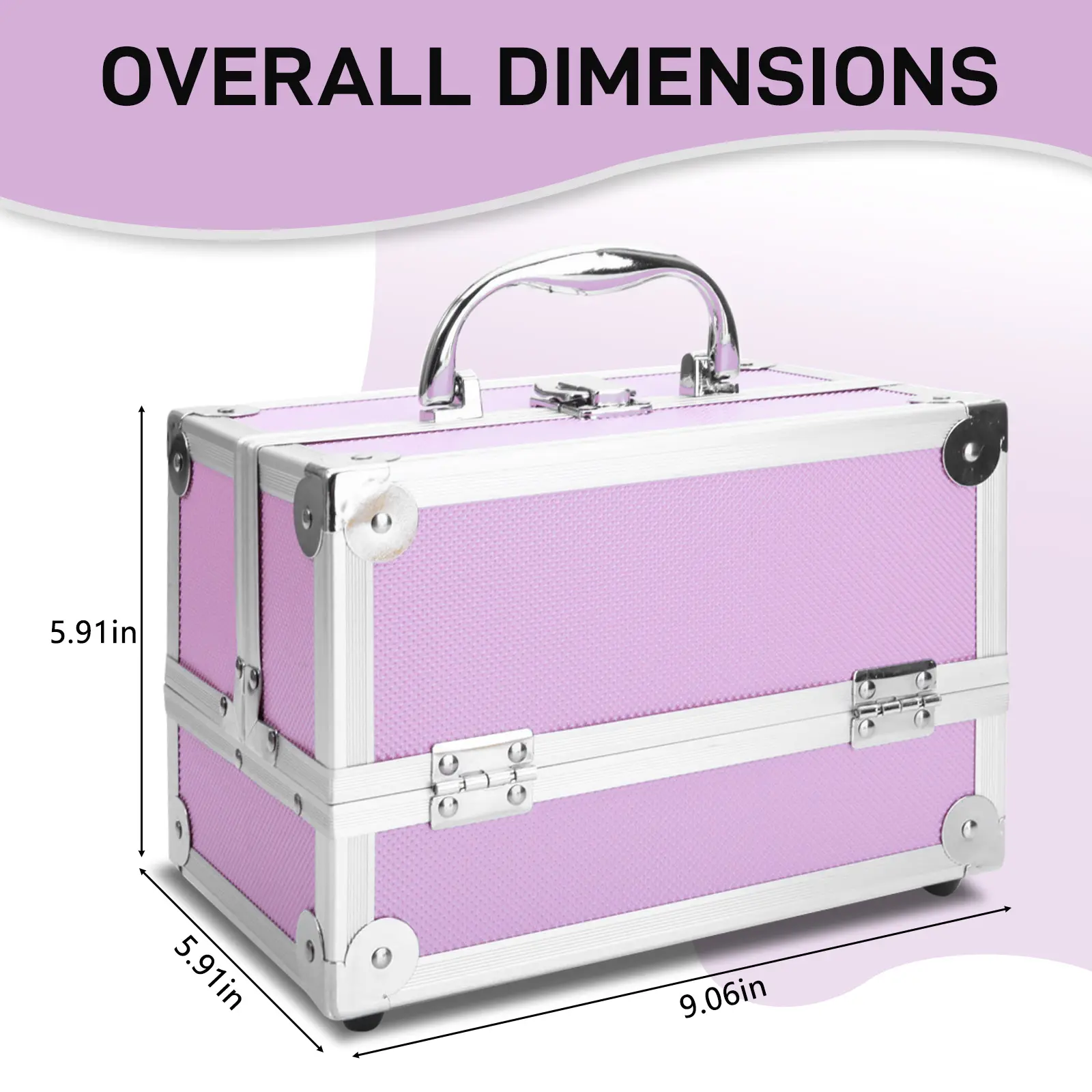 SM-2176 Aluminum Rectangular Makeup Box Set - 9"x6"x6" Pink Lipstick Organizer, Home Supplies Storage with Built-In Mirror, Accordion Slots, Reinforced Steel Corners, Lockable Portable Vanity & Jewelry Organizer
