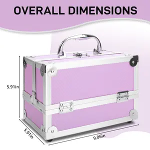 SM-2176 Aluminum Makeup Train Case Jewelry Box Cosmetic Organizer with Mirror 9"x6"x6" Pink Accordion-style Compartments Reinforced Steel Corners Portable Storage Solution storage box card trading